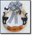 13" Halloween Wreath  with Cats, Bat, and Pumpkins $30.  Click on image for enlarged view.