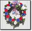 18"  Red, White and Blue Flower Patriotic Wreath $15.  Click on image for enlarged view.